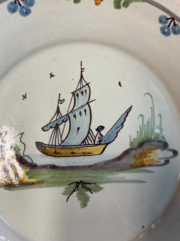 Nevers - Marine De Loire Earthenware Plate 18th Century