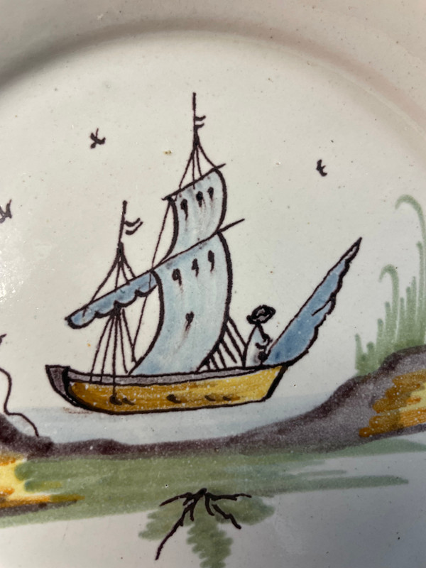 Nevers - Marine De Loire Earthenware Plate 18th Century