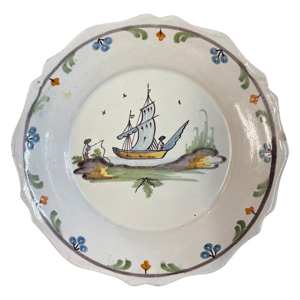 Nevers - Marine De Loire Earthenware Plate 18th Century