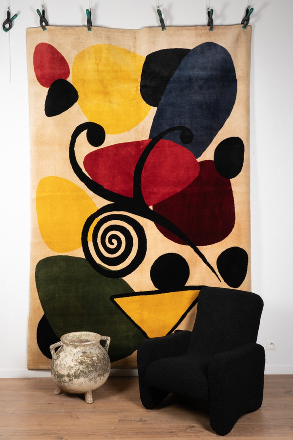 According to Alexandre Calder. Abstract woolen rug or tapestry. Contemporary work.