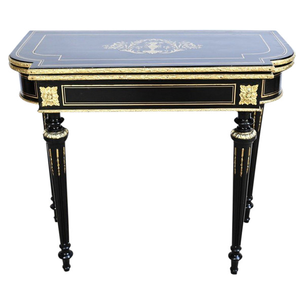 Console Games Table in Blackened Wood, Napoleon III Period – Mid-19th Century