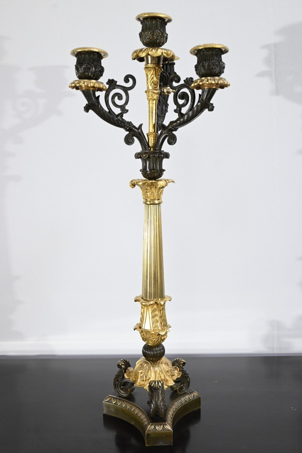 Coppia di Candelieri in Bronzo con Doppia Patina, Epoca Restauro – Inizio XIX Secolo