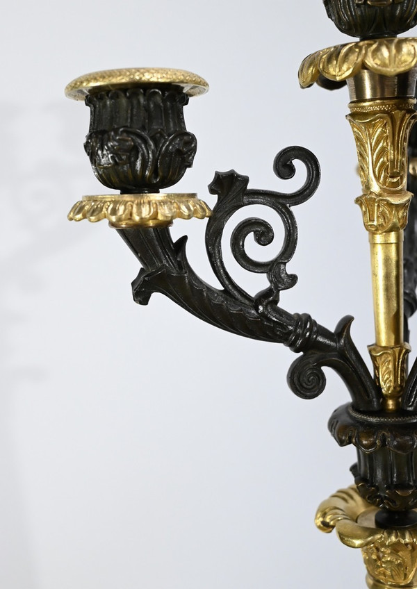 Coppia di Candelieri in Bronzo con Doppia Patina, Epoca Restauro – Inizio XIX Secolo