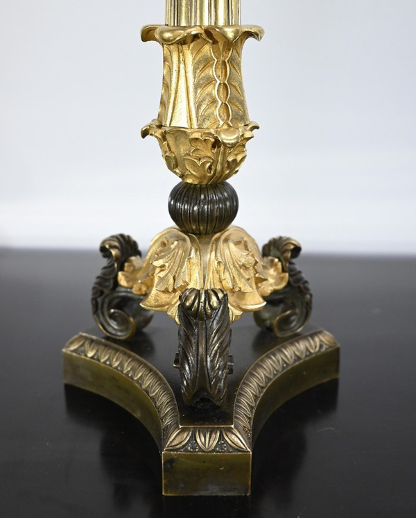 Coppia di Candelieri in Bronzo con Doppia Patina, Epoca Restauro – Inizio XIX Secolo