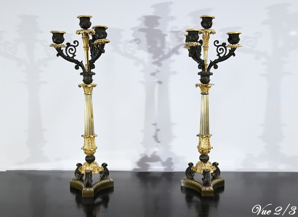 Coppia di Candelieri in Bronzo con Doppia Patina, Epoca Restauro – Inizio XIX Secolo