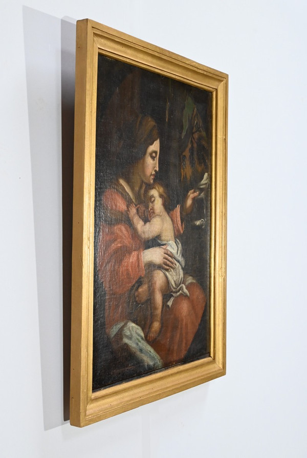 Peinture à l’Huile « Vierge à l’Enfant », école du XIXe – Fin XIXe