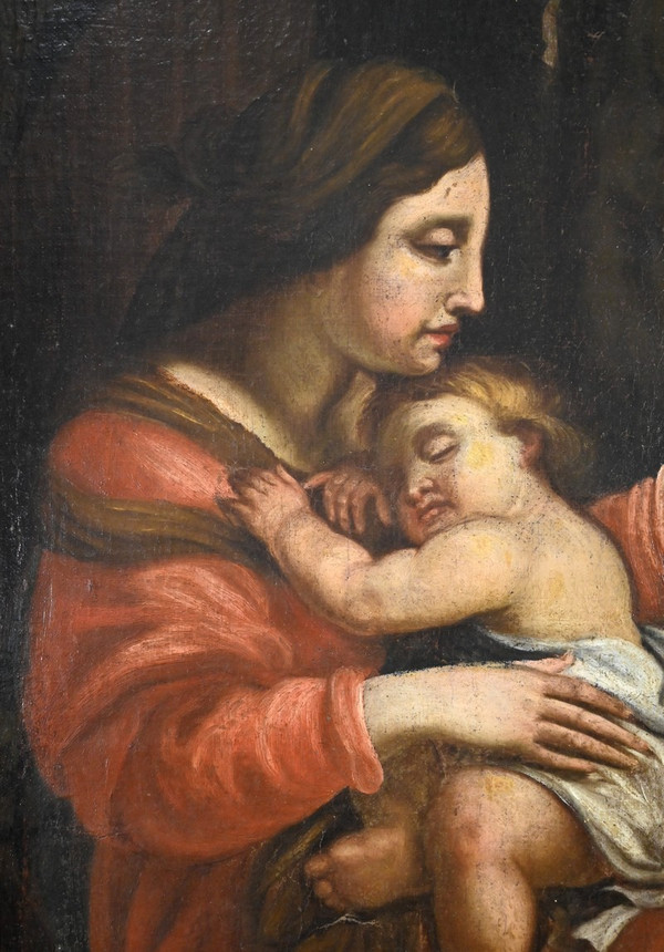 Peinture à l’Huile « Vierge à l’Enfant », école du XIXe – Fin XIXe