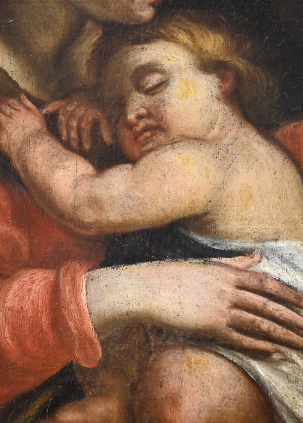 Peinture à l’Huile « Vierge à l’Enfant », école du XIXe – Fin XIXe