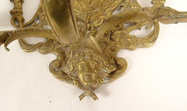 Paire Appliques 3 Feux Bronze Louis XIV Armes France Fleurs Lys Putti XIXè