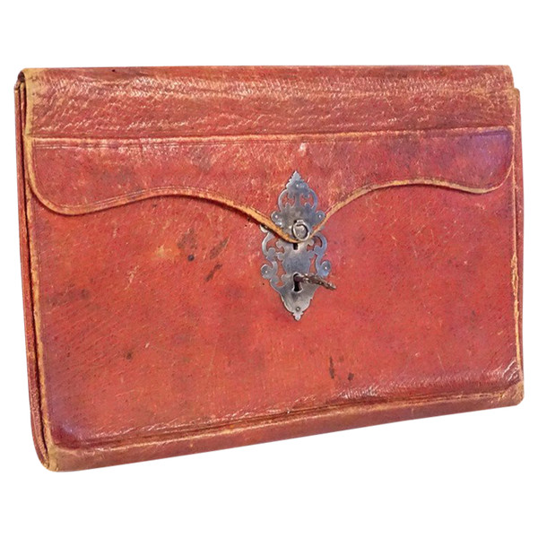 Aktentasche, Portemonnaie, Tasche, Leder, rot, marokkanischer Silberschlüssel, XVIII