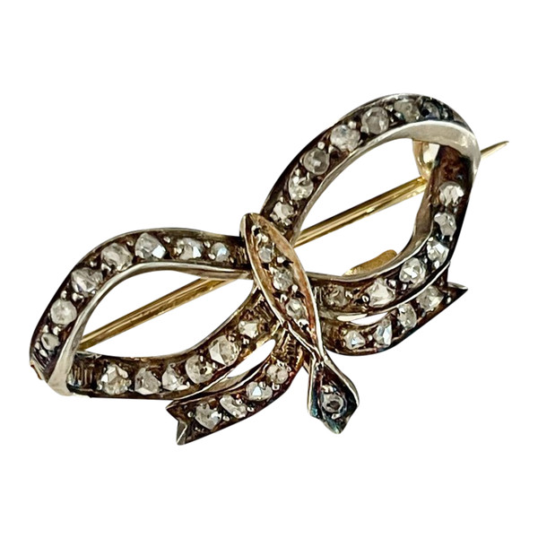 Broche Noeud En Or, Argent Et Diamants