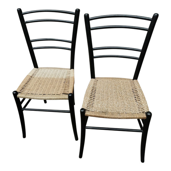 Paire De Chaises - Vintage - Hêtre - Italie - V.1950.