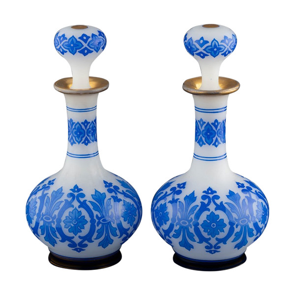 Pair Of Baccarat Opaline Bottles Decor By Kessler