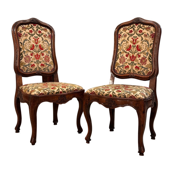 Pair Of Walnut Frame Chairs From Regency Period Circa 1720