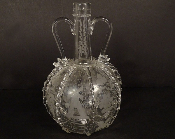 Dutch Ball Carafe Blown Glass Grape Mills Boats 18th Century