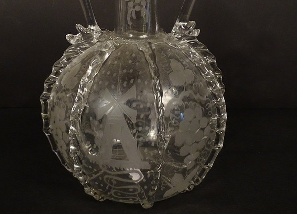 Dutch Ball Carafe Blown Glass Grape Mills Boats 18th Century