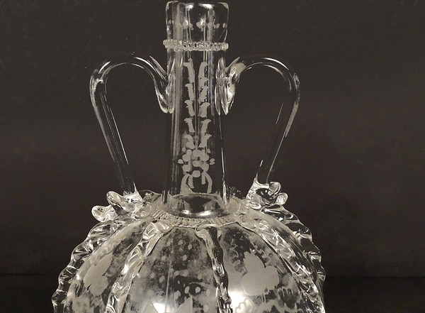 Dutch Ball Carafe Blown Glass Grape Mills Boats 18th Century