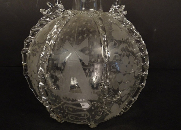 Dutch Ball Carafe Blown Glass Grape Mills Boats 18th Century