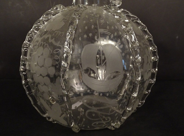 Dutch Ball Carafe Blown Glass Grape Mills Boats 18th Century