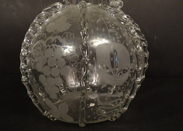 Dutch Ball Carafe Blown Glass Grape Mills Boats 18th Century