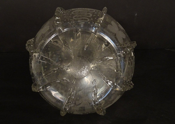 Dutch Ball Carafe Blown Glass Grape Mills Boats 18th Century