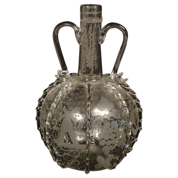 Dutch Ball Carafe Blown Glass Grape Mills Boats 18th Century