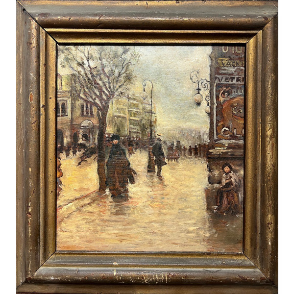 Vincenzo Migliaro (1858-1938) - Italia, Donna elegante, strada a Napoli, 1890 circa
