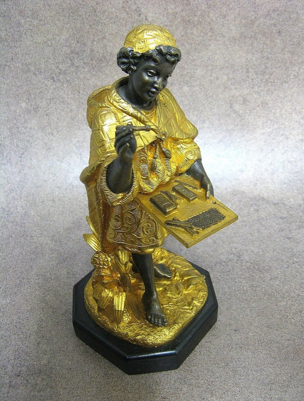 Pyrogen In Bronze 19th Century. Little Moor Merchant.