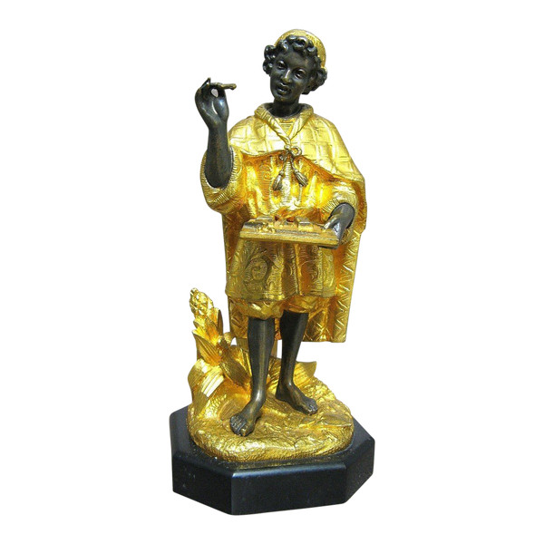 Pyrogen In Bronze 19th Century. Little Moor Merchant.