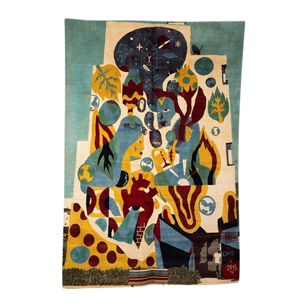 According to Jean-Michel Basquiat. Carpet, or “Notary” tapestry. Contemporary work.