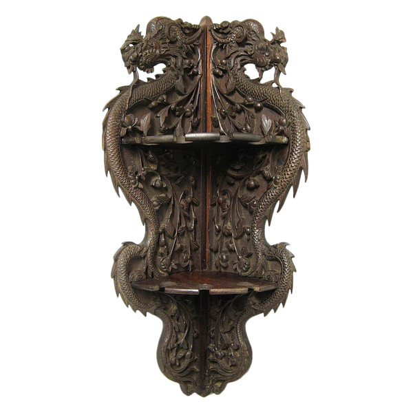 Etagère d'Angle. Râtelier pour pipes à opium. Indochine XIXe.