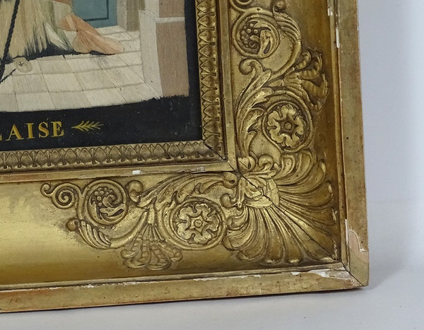 Quadro San Biagio Ricamo in seta Fili d'oro Argento Cornice dorata Impero XIX secolo