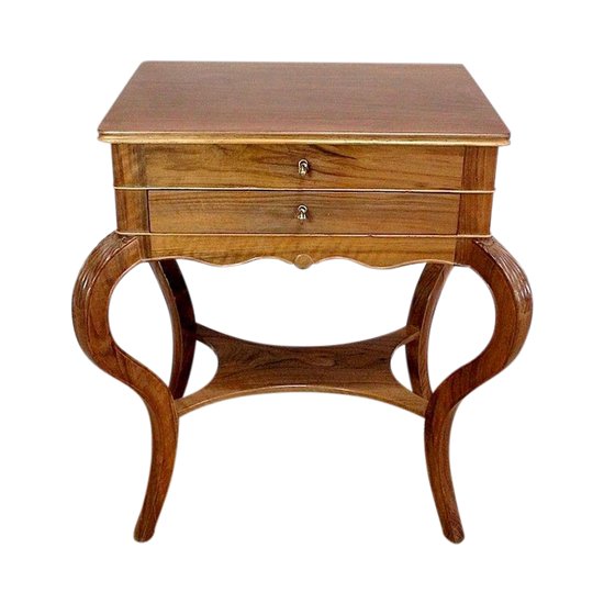 Table d’appoint Travailleuse en Noyer blond massif – Fin XIXe 