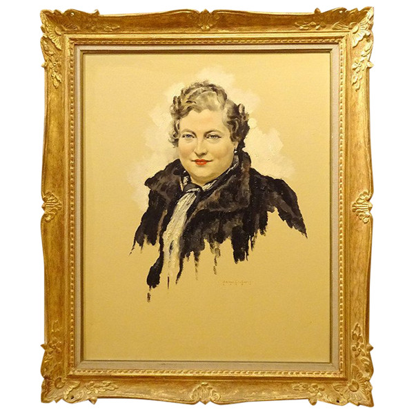 Großes HST Gemälde Van Caulaert Porträt Elegante Frau Paris XX Jh.