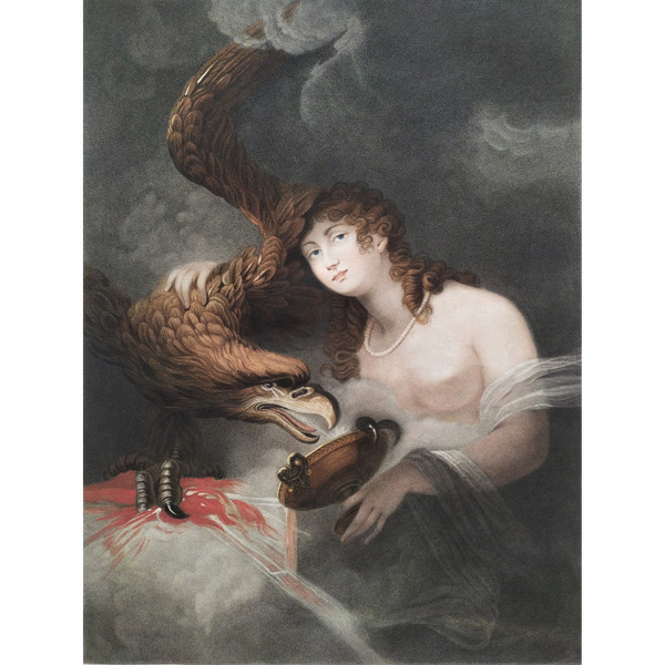 Etching Hebe The Goddess Of Youth Greek Mythology Neo Classical Watercolored Engraving by Cardon