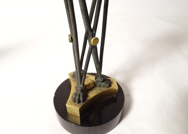 Coppia di cassolette ateniesi in bronzo e marmo, braciere, primo impero, XIX secolo