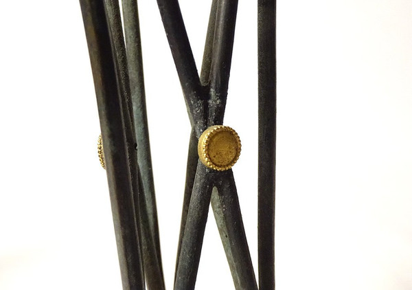 Coppia di cassolette ateniesi in bronzo e marmo, braciere, primo impero, XIX secolo