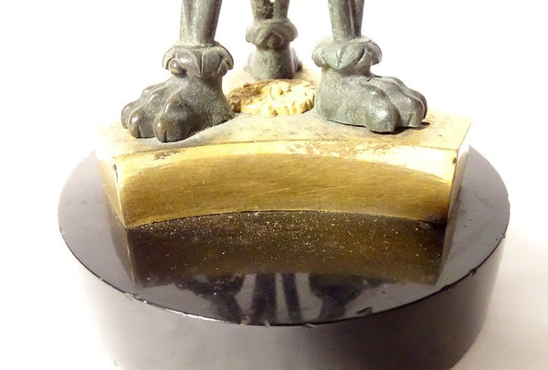 Coppia di cassolette ateniesi in bronzo e marmo, braciere, primo impero, XIX secolo