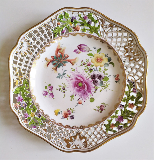 Saxe porcelain plate hand painted 19th c