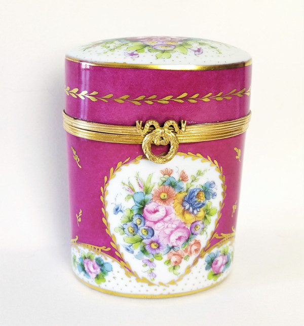 Hand Painted Porcelain Box with roses and flowers 20th c