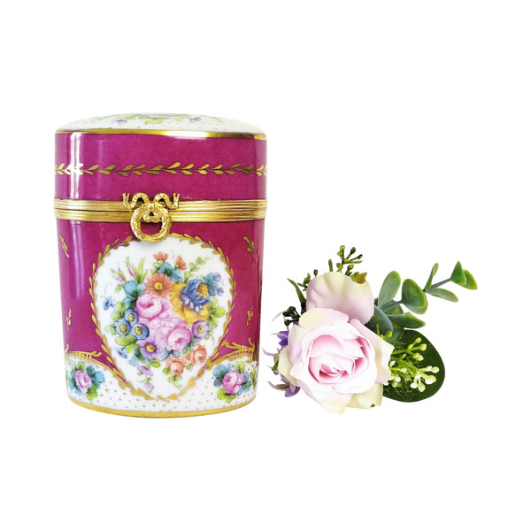 Hand Painted Porcelain Box with roses and flowers 20th c