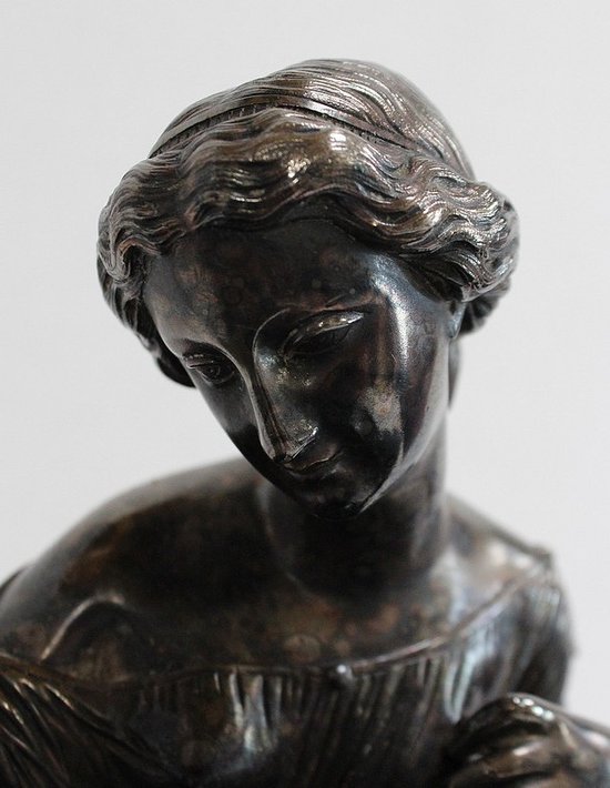 Doppio Calamaio in Bronzo Argentato su Marmo Verde Mare - 1900