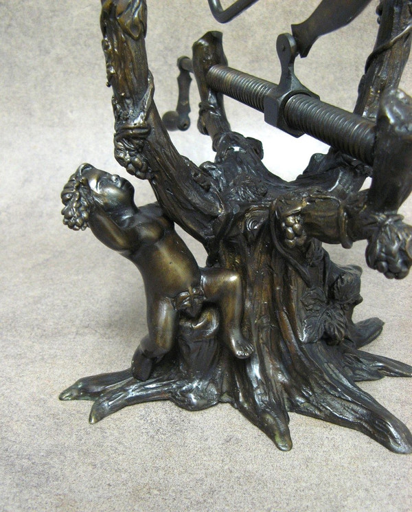 19th Century Bronze Mechanical Wine Decanter with Vines and Putto.