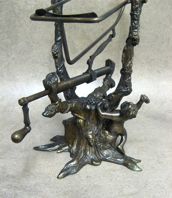 19th Century Bronze Mechanical Wine Decanter with Vines and Putto.