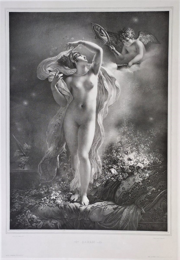 Mythologie Grecque Nu Danaé Lithographie 19ėme par Aubry Lecomte