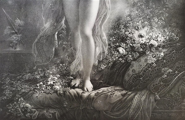Mythologie Grecque Nu Danaé Lithographie 19ėme par Aubry Lecomte