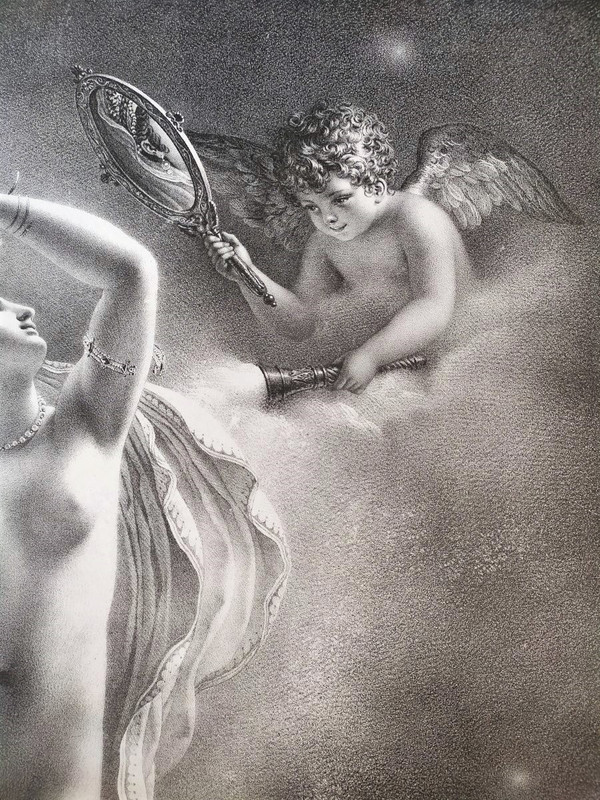 Mythologie Grecque Nu Danaé Lithographie 19ėme par Aubry Lecomte