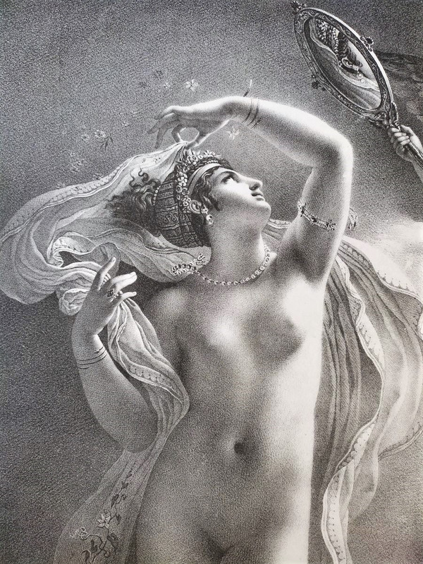 Mythologie Grecque Nu Danaé Lithographie 19ėme par Aubry Lecomte