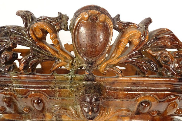 Fruit Bowl Planter Glazed Earth Mascarons Characters 19th Century