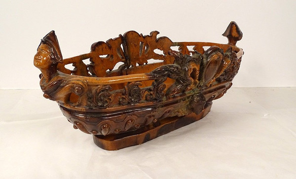 Fruit Bowl Planter Glazed Earth Mascarons Characters 19th Century